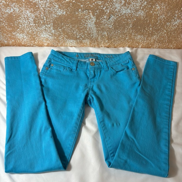 Celebrity Pink Jeans Low Rise Skinny Stretchy Comfort Pants Teal Size 1 Juniors - Picture 3 of 13